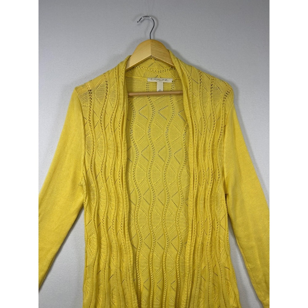 Boho Coastal Emaline Womens Medium Yellow Pointelle Open Front Draped Cardigan - Picture 4 of 8